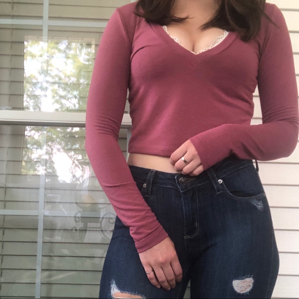 Forever 21 pink crisscross back v-neck crop top